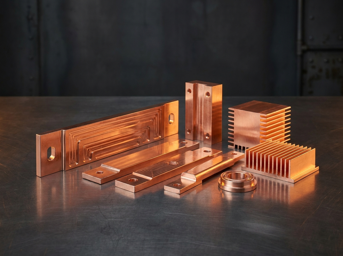 Precision machined copper bus bars and heat sink parts