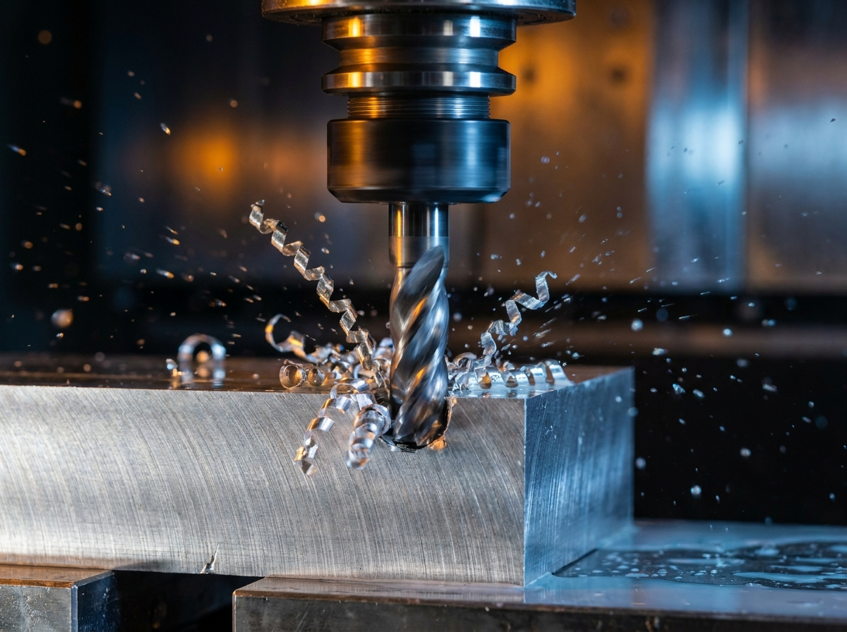 CNC milling an aluminum block with an end mill