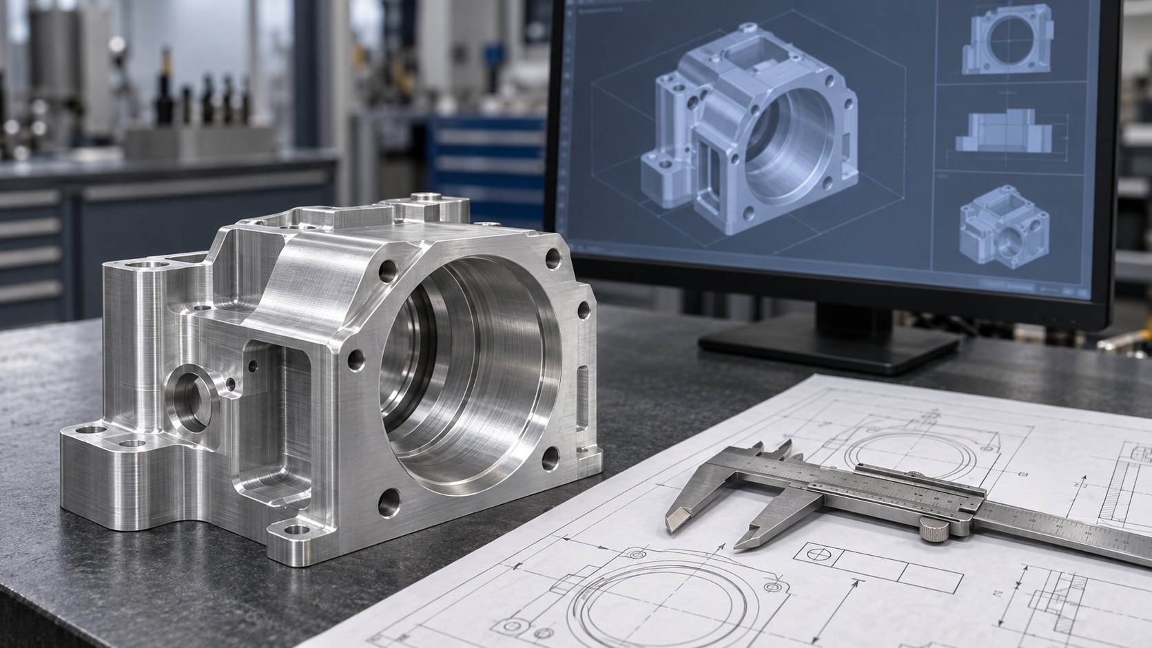 CNC quote STEP file beside a technical drawing showing critical dimensions