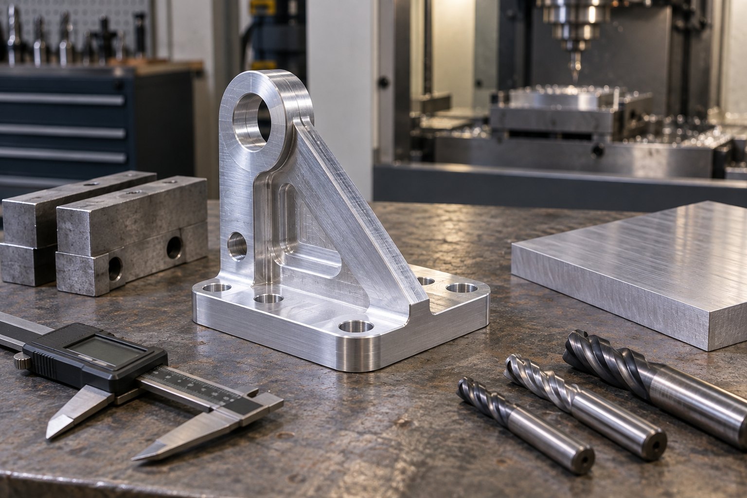 Setup work behind the quote CNC price list setup fee breakdown beside a machined aluminum bracket