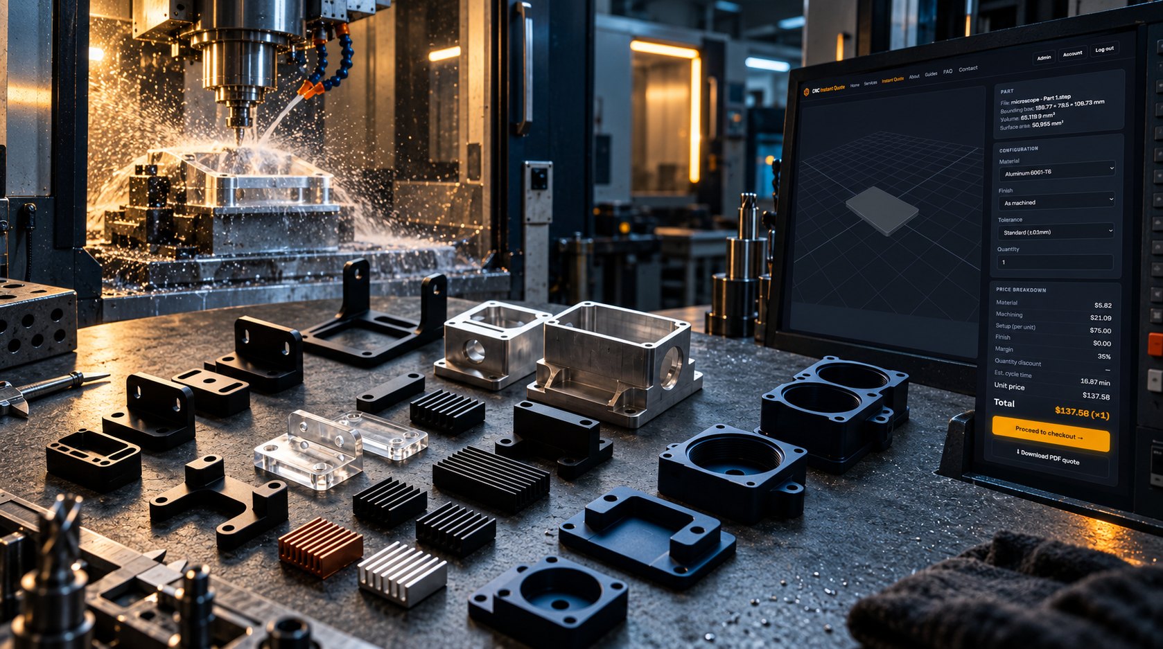 CNC milling machine quote review with machined aluminum housings and brackets