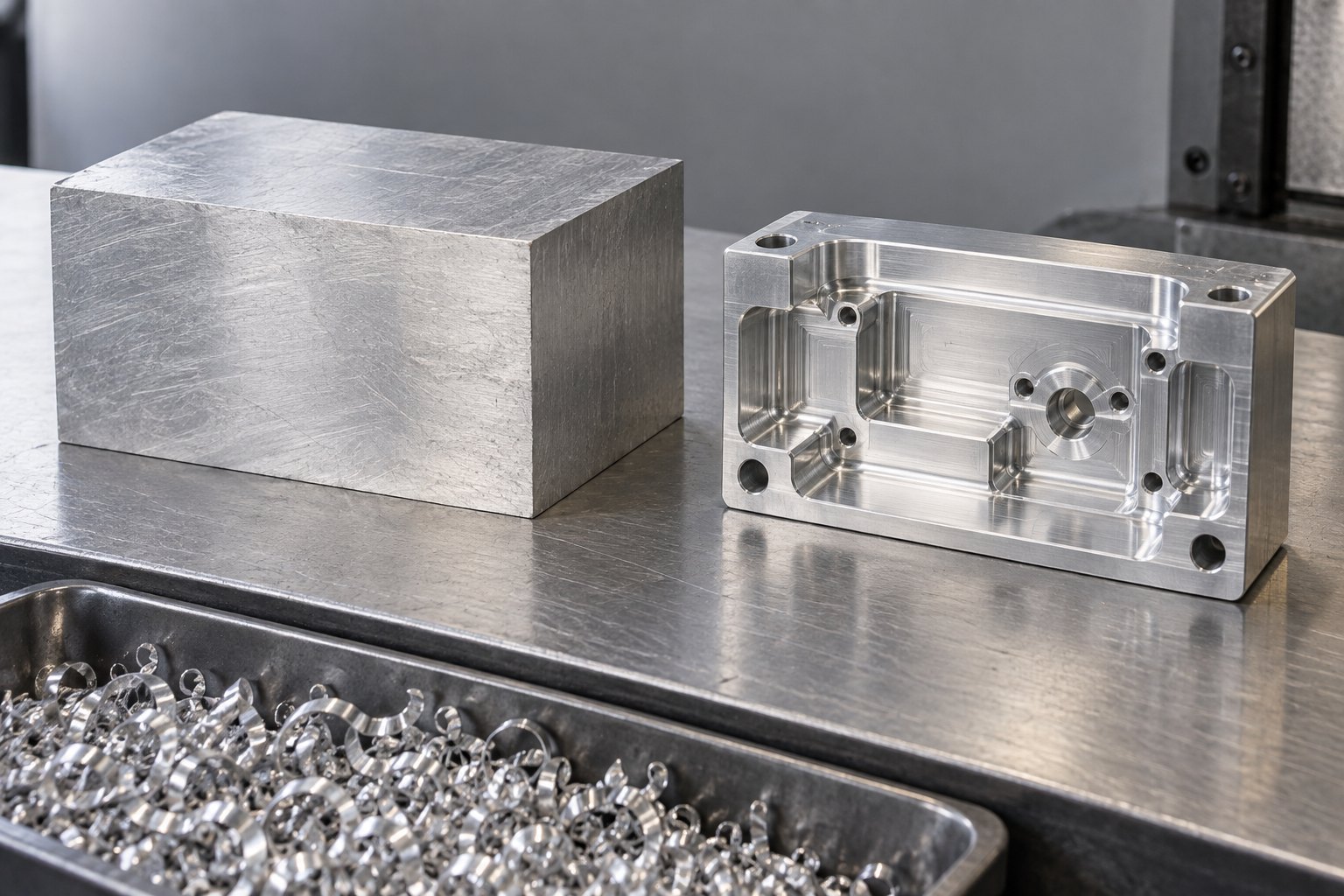 Material removal and cutter access CNC price guide material waste shown in a deep aluminum pocket