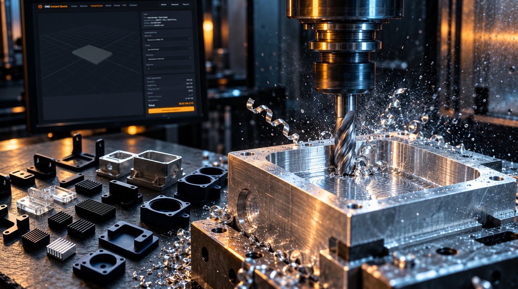 Long-Reach Milling Failure Trigger End mill cutting a deep aluminum pocket with chips and coolant spray