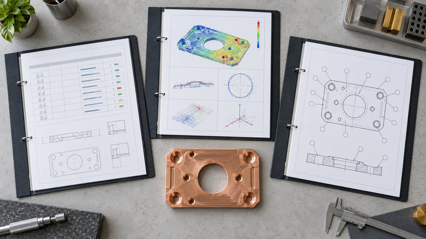 Three inspection scopes CNC quote inspection report comparison between basic dimensional, CMM, and FAI documentation