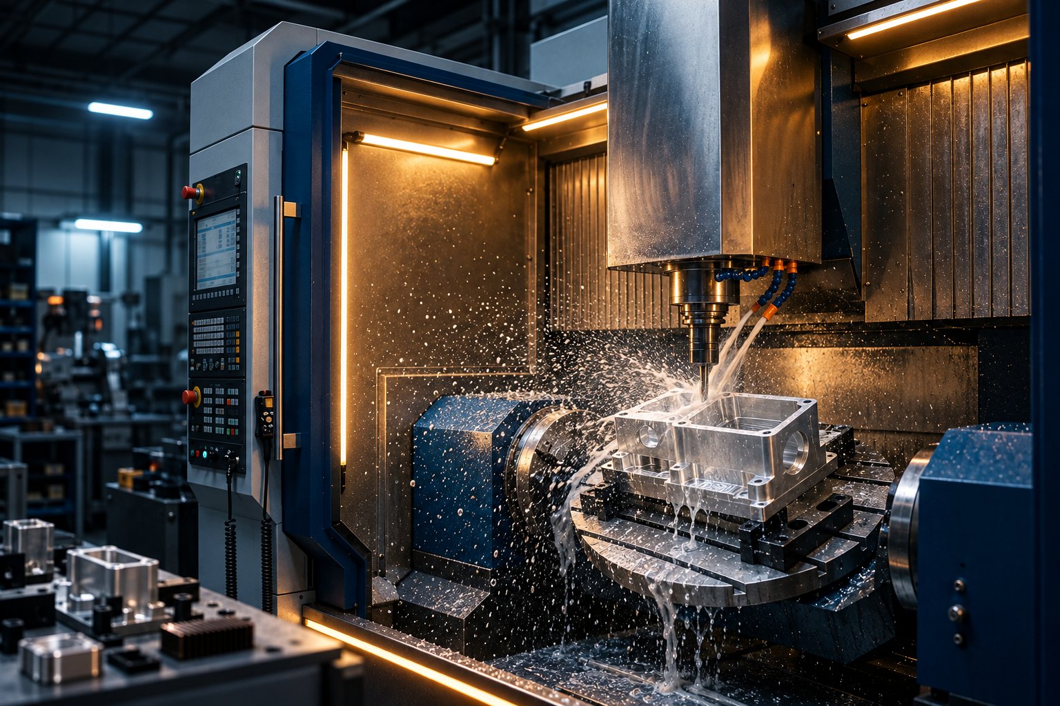 Enclosed CNC machine producing parts that require CNC hole position tolerance