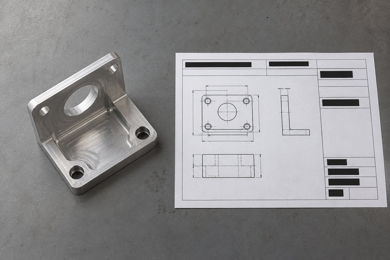 CNC service support handoff record beside a machined aluminum bracket